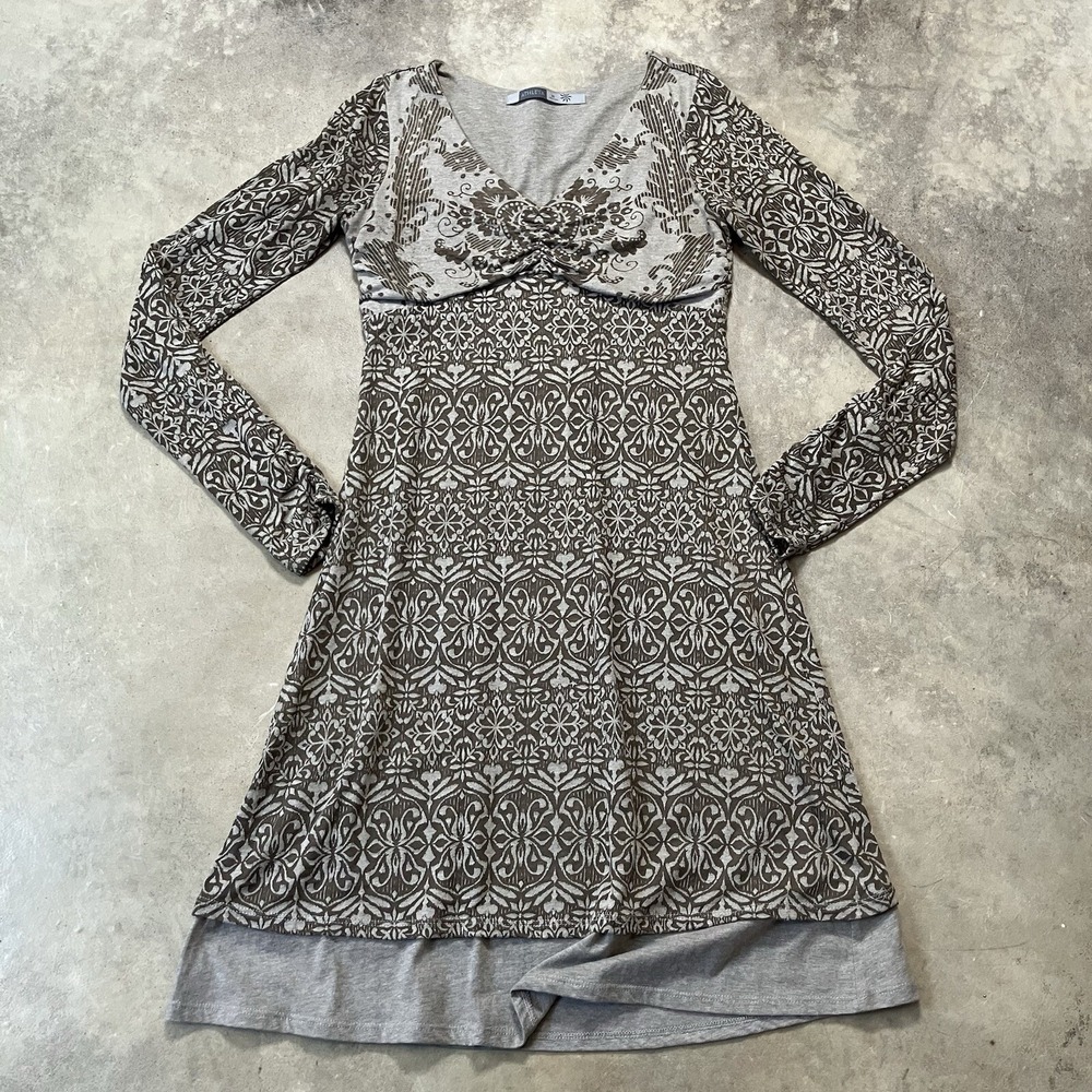 Athleta Hot Creek Dress Womens XS Fern Green Print Long Sleeve Cotton Blend